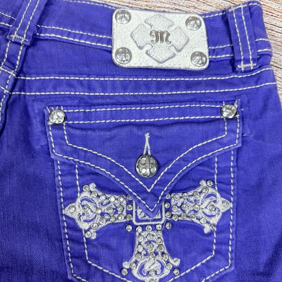 Y2K Miss Me Purple Western Cross Bling Shorts Size 29 Low Rise 5 Pocket Denim - Picture 8 of 14